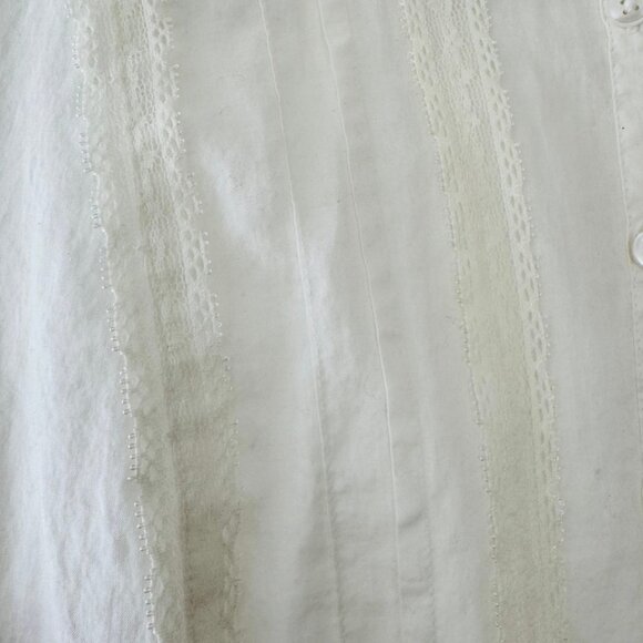 Ann Taylor Loft High Neck Lace Trim Long Sleeve Ivory Blouse Size Large - Picture 6 of 7